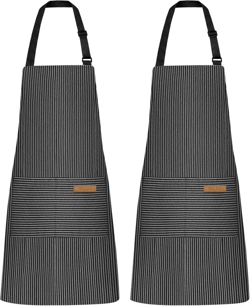 NLUS 2 Pack Kitchen Cooking Aprons, Adjustable Bib Soft Chef Apron with 2 Pockets for Men Women - Image 1
