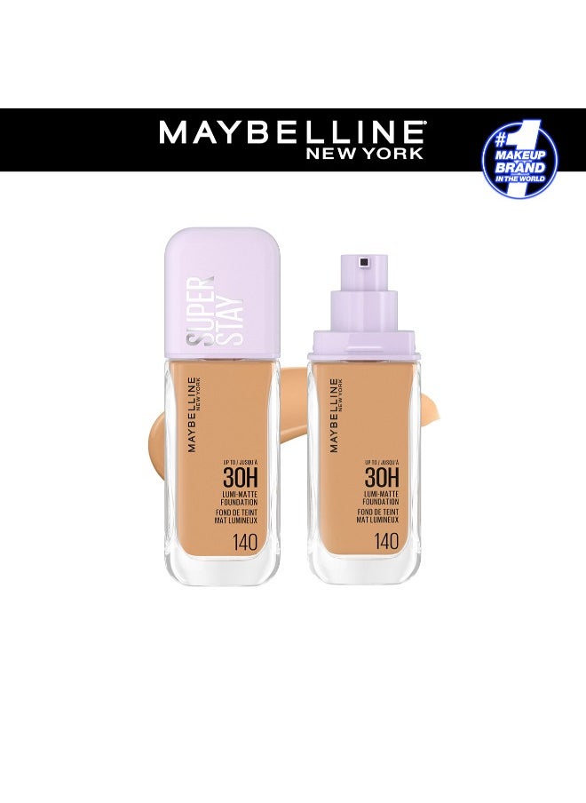 MAYBELLINE NEW YORK MAYBELLINE SUPER STAY LUMI-MATTE FOUNDATION 30H LONGWEAR, LIGHTWEIGHT, WATERPROOF, SWEATPROOF, HEATPROOF, STAY TRUE TO TONE ALL DAY, 140  - Image 1
