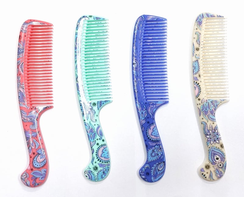Maple Dressing Detangling Handle Printed Hair Comb For Women, Men, Multicolour, Combo Pack Of 4 - Image 1