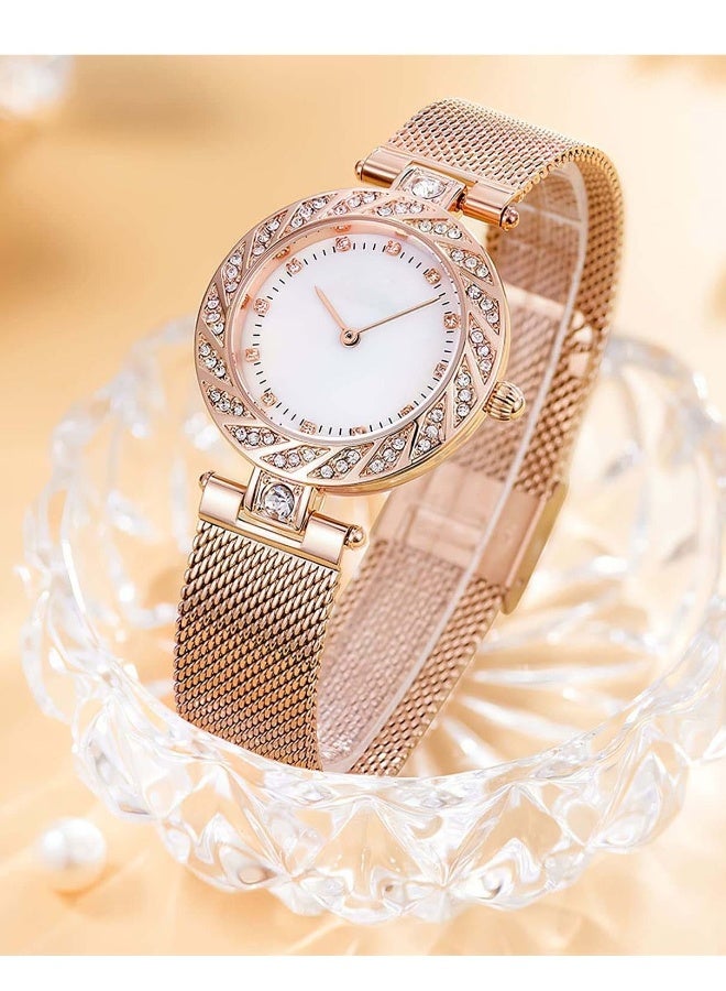Elegant Women Watch Set, 3 Pcs Lady Watches with Bracelet and Necklace Set, Analogue Quartz Diamond Watches with Stainless Steel Strap, Rose Gold Watch and Jewelry Set - Image 3