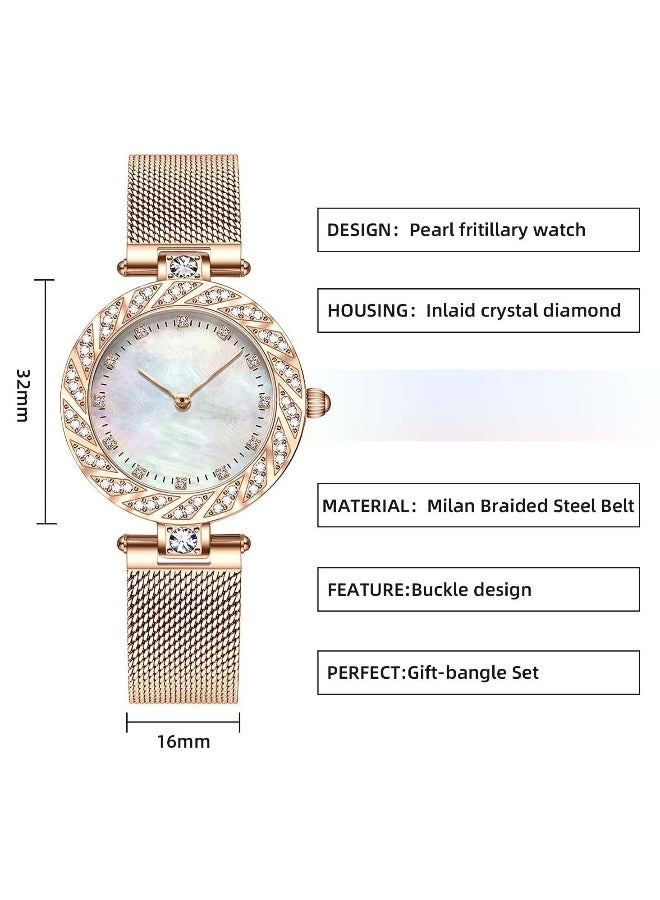 Elegant Women Watch Set, 3 Pcs Lady Watches with Bracelet and Necklace Set, Analogue Quartz Diamond Watches with Stainless Steel Strap, Rose Gold Watch and Jewelry Set - Image 4