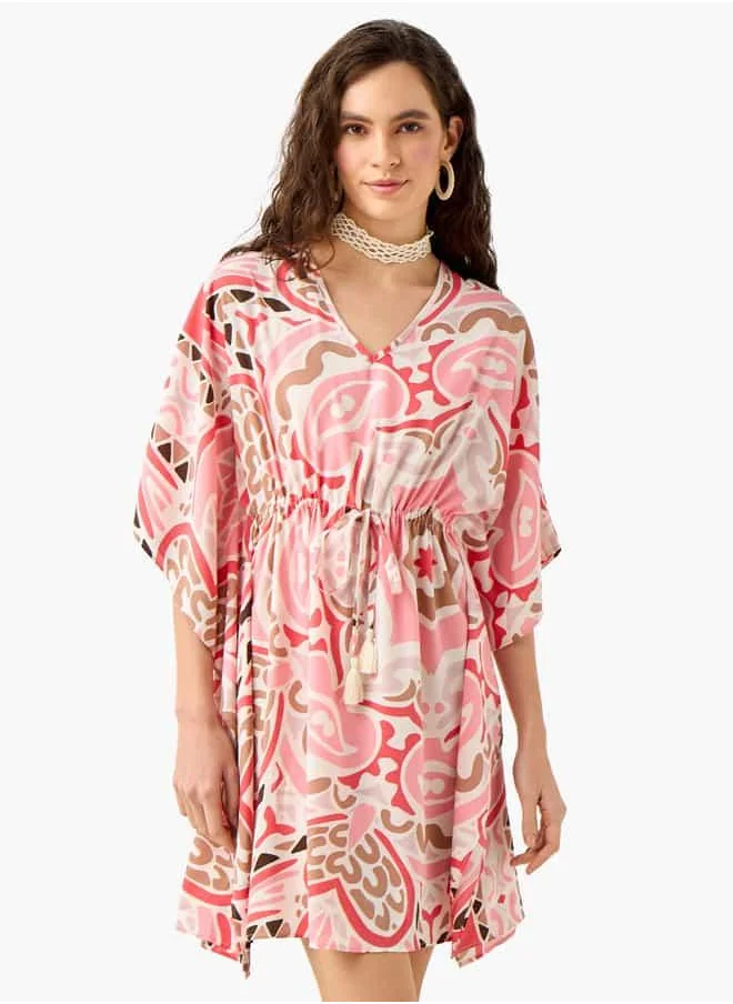 Splash FAV Printed Kaftan Cover Up with Tie-Up and V-neck