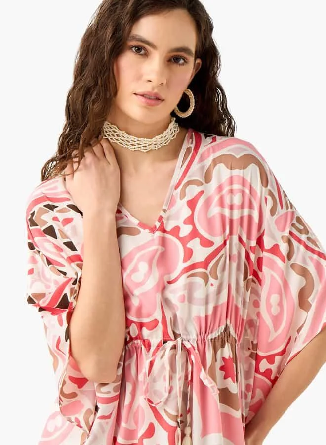 Splash FAV Printed Kaftan Cover Up with Tie-Up and V-neck