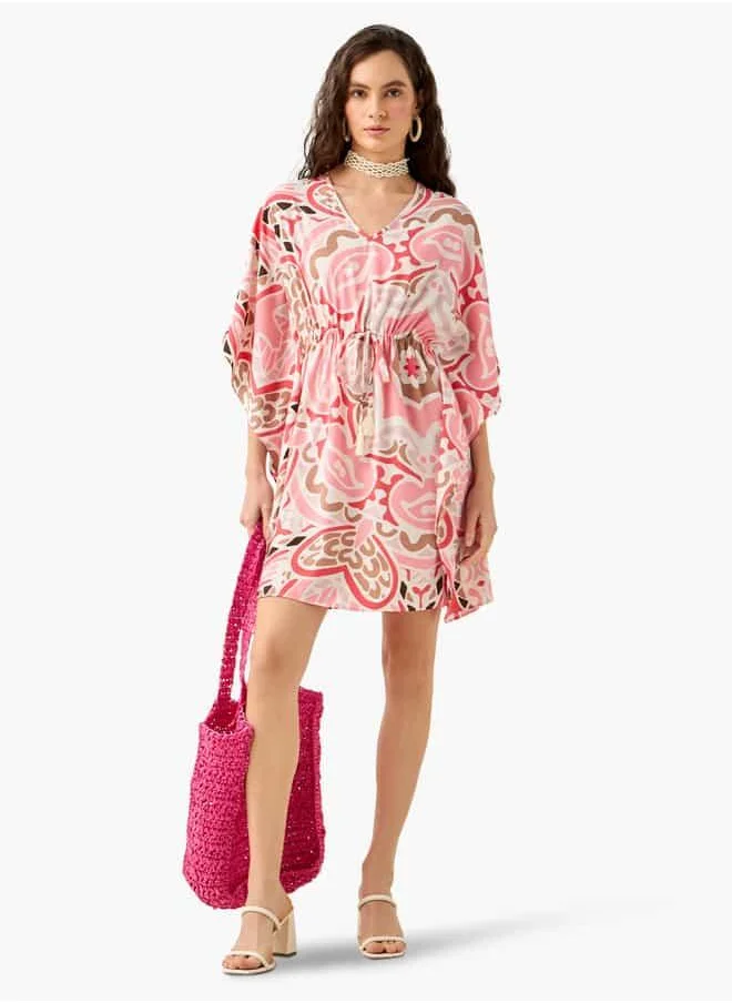 Splash FAV Printed Kaftan Cover Up with Tie-Up and V-neck