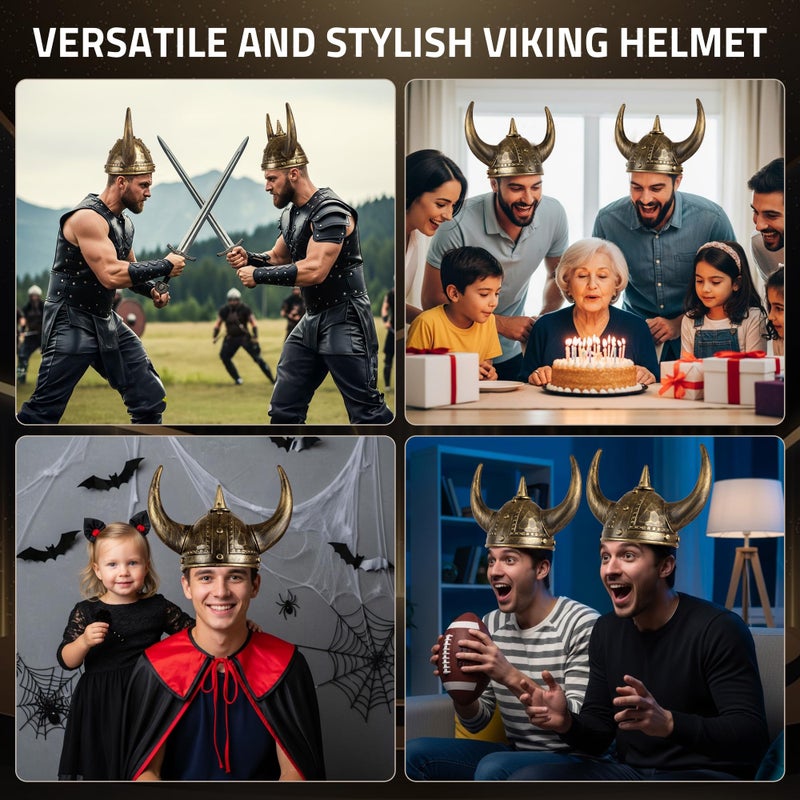 Farochy Viking Helmet with Horns for Adult, Medieval Viking Costume Viking Accessories Plastic Viking Hat for Halloween Cosplay (Bronze) - Image 5