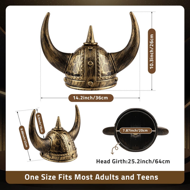 Farochy Viking Helmet with Horns for Adult, Medieval Viking Costume Viking Accessories Plastic Viking Hat for Halloween Cosplay (Bronze) - Image 2