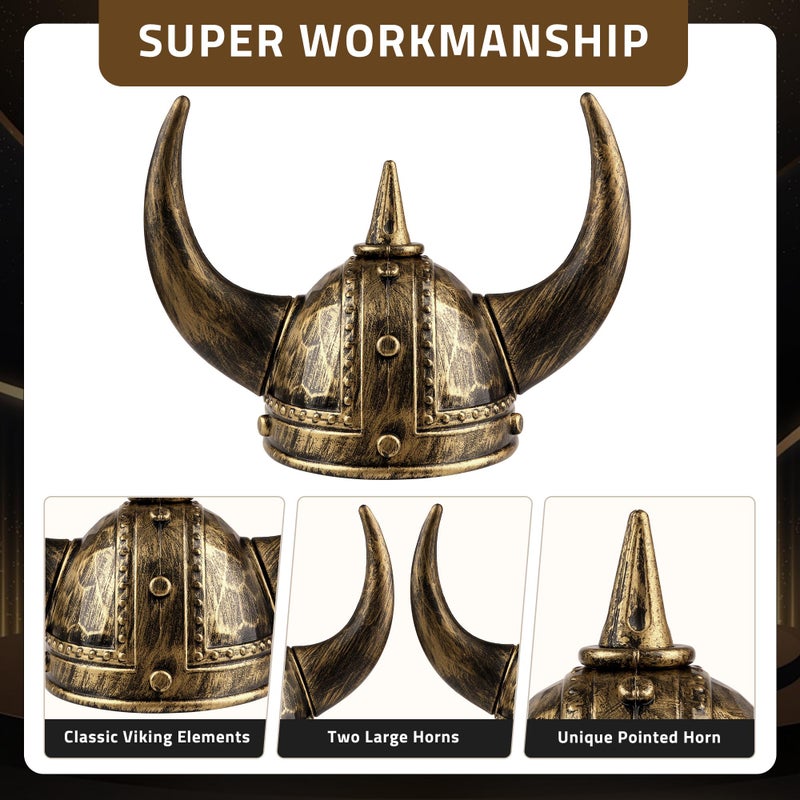 Farochy Viking Helmet with Horns for Adult, Medieval Viking Costume Viking Accessories Plastic Viking Hat for Halloween Cosplay (Bronze) - Image 4