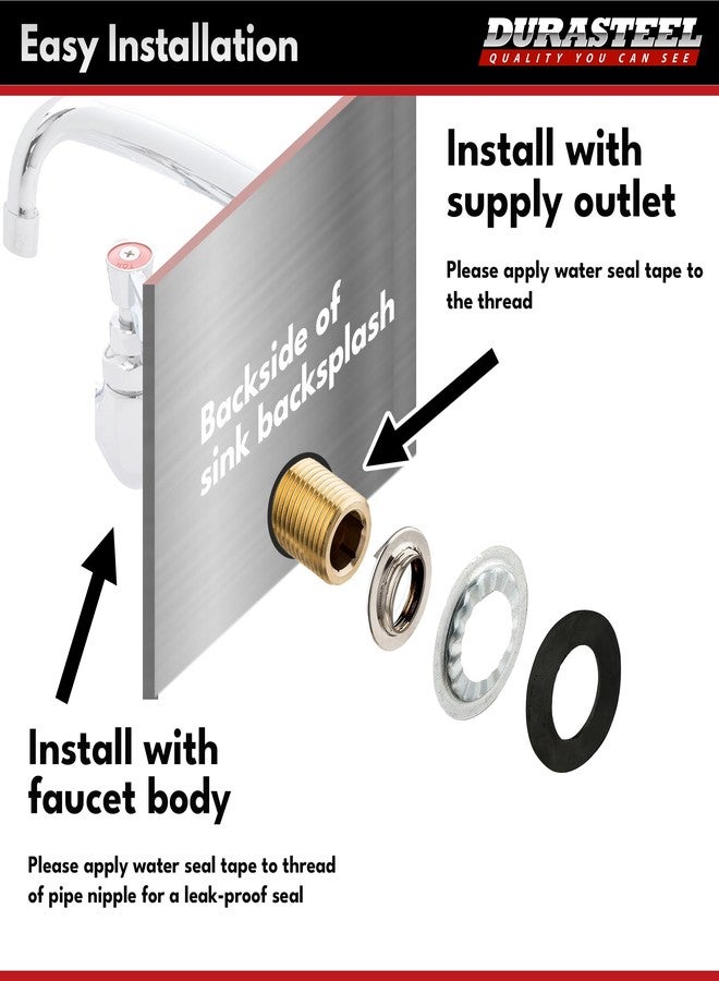 DuraSteel Wall Mount Faucet Installation Kit - Commercial Kitchen Faucet Mounting Adapter Set for 1/2-inch IPS Female Inlet - Space Saving Backsplash Kit - Image 2