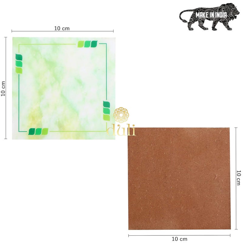 DULI Set of 6 MDF Wood Tea Coasters with Stand (10 * 10 cm) (Green Shaded) - Image 3