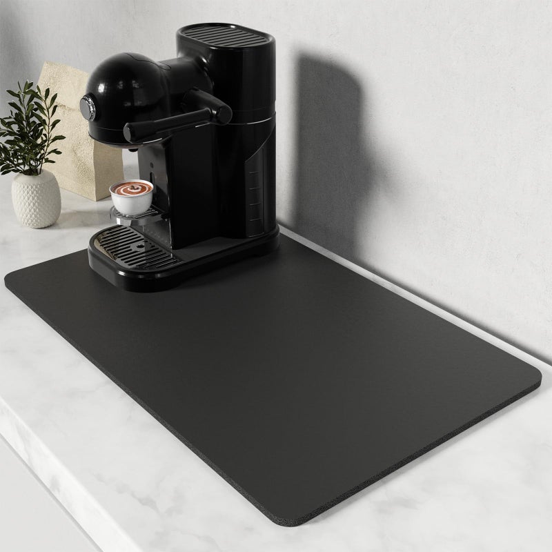 Rnivvi Coffee Mat, 12" x 19" Coffee Bar Mats for Espresso Machine Station Accessories and Organizer, Hide Stain Rubber Backed Absorbent Dish Drying Pad for Kitchen Counter, Cute Bar Decor Pad, Black - Image 1