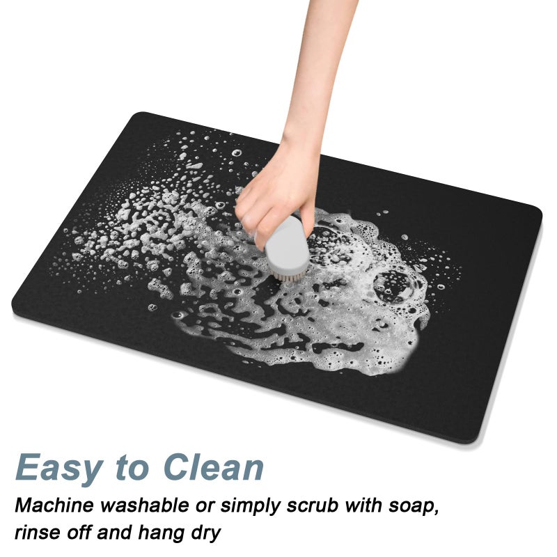 Rnivvi Coffee Mat, 12" x 19" Coffee Bar Mats for Espresso Machine Station Accessories and Organizer, Hide Stain Rubber Backed Absorbent Dish Drying Pad for Kitchen Counter, Cute Bar Decor Pad, Black - Image 5