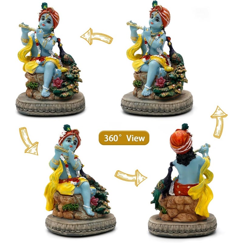 Hindu God Lord Krishna Statue 4.3" H Indian Murti Idol Krishna Sculpture India Wedding Baby Shower Return Gift Diwali Gifts Home Office Mandir Temple Puja Gifts Murti Pooja Item - Image 4