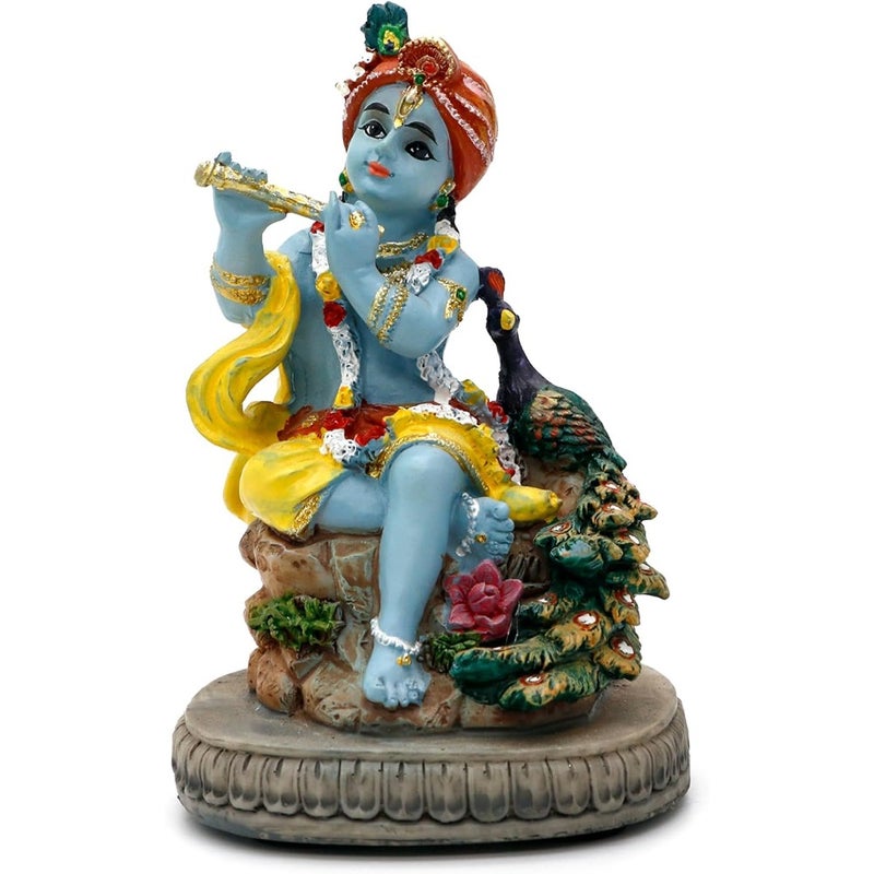 Hindu God Lord Krishna Statue 4.3" H Indian Murti Idol Krishna Sculpture India Wedding Baby Shower Return Gift Diwali Gifts Home Office Mandir Temple Puja Gifts Murti Pooja Item - Image 1