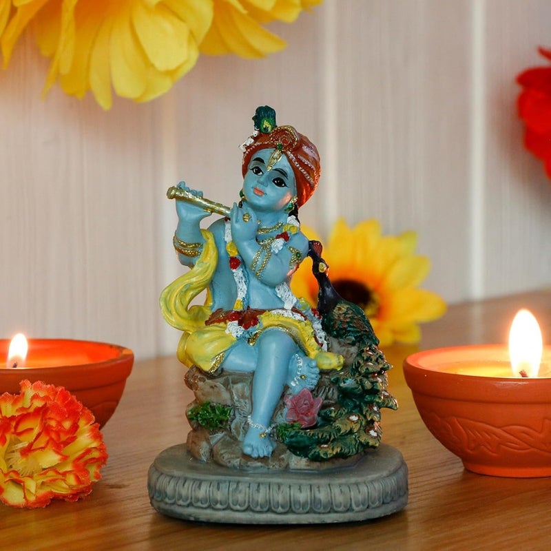 Hindu God Lord Krishna Statue 4.3" H Indian Murti Idol Krishna Sculpture India Wedding Baby Shower Return Gift Diwali Gifts Home Office Mandir Temple Puja Gifts Murti Pooja Item - Image 2