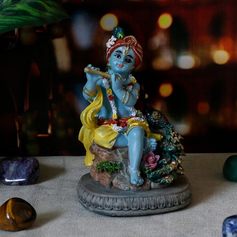 Hindu God Lord Krishna Statue 4.3" H Indian Murti Idol Krishna Sculpture India Wedding Baby Shower Return Gift Diwali Gifts Home Office Mandir Temple Puja Gifts Murti Pooja Item - Image 3