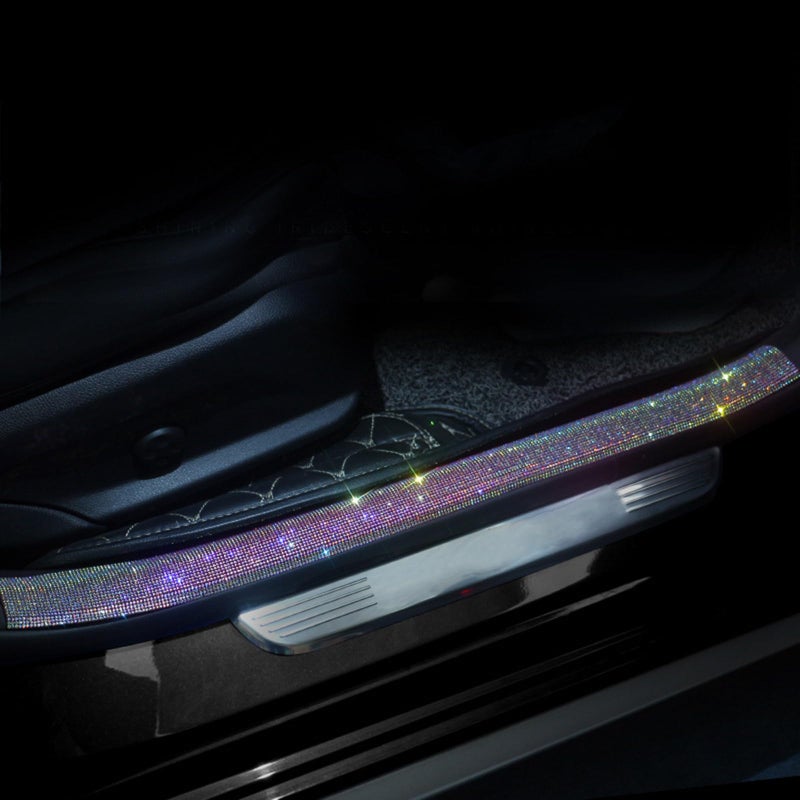 EOHMAK Car Door Sill Protector with Bling Rhinestones 2PCS Car Door Edge Guard Door Sill Scuff Cover Protectors Anti-Scratch Strip Sticker Car Door Bumper Protector 1.96"x 23.62" (Colorful) - Image 1
