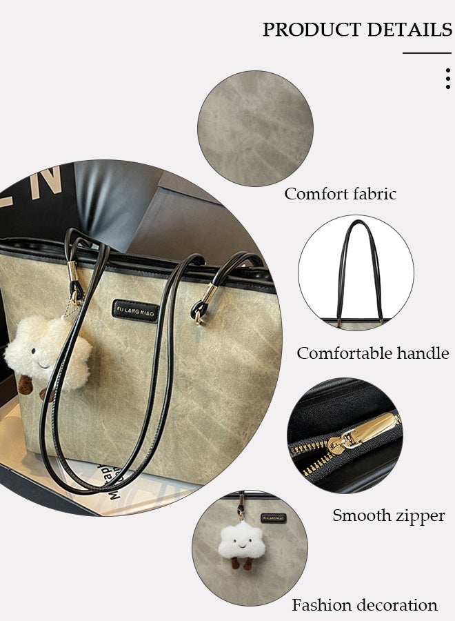 DUNISO Women Shoulder Tote Bag, Beige PU Fashionable Travel Bags, Comfortable Commuter Bag for Large Capacity, Weekender Shopper Handbag for Ladies - Image 4