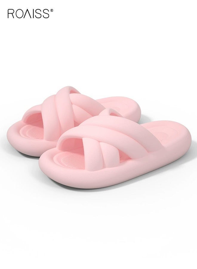 roaiss Women's Comfortable Soft-Soled Flat Shoes Minimalist Cross Bathroom Slippers Indoor Home Shower Slippers Non-slip Odor-Proof and Leak-Proof Diamond-Shaped Sandals - Image 2