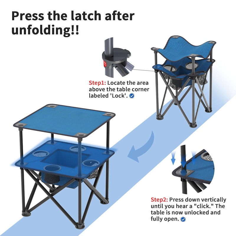 ARMOR CASTLE Folding Camping Table, Portable Outdoor Picnic Table, Lightweight Square Camp Table with Built-in 4 Cup Holders Food Basket and Travel Bag for Barbeque Beach Camping and Tailgate Blue - Image 4
