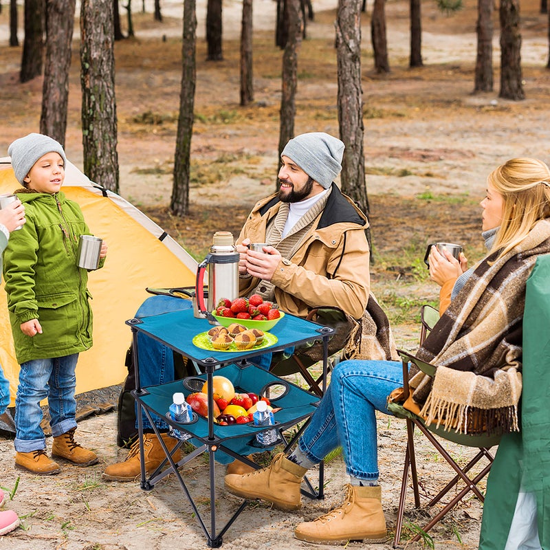 ARMOR CASTLE Folding Camping Table, Portable Outdoor Picnic Table, Lightweight Square Camp Table with Built-in 4 Cup Holders Food Basket and Travel Bag for Barbeque Beach Camping and Tailgate Blue - Image 3
