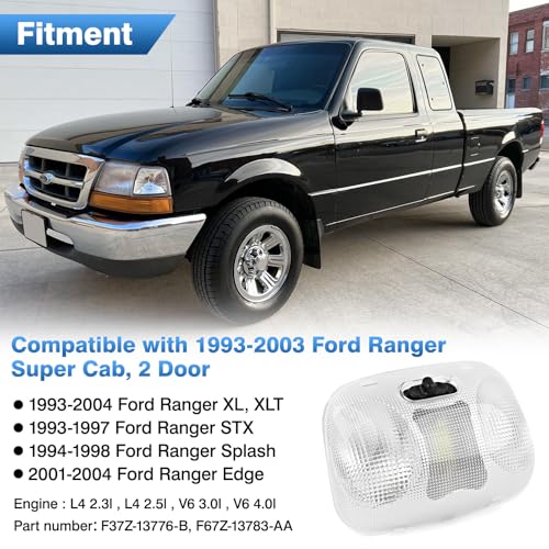 TOP-MAX LED Interior Dome Light Assembly with Cover Fit for Ford Ranger 1993-2004, Overhead Roof Headliner Map Light, Ceiling Reading Light Replaces F37Z-13776-B, F67Z-13783-AA - Image 2