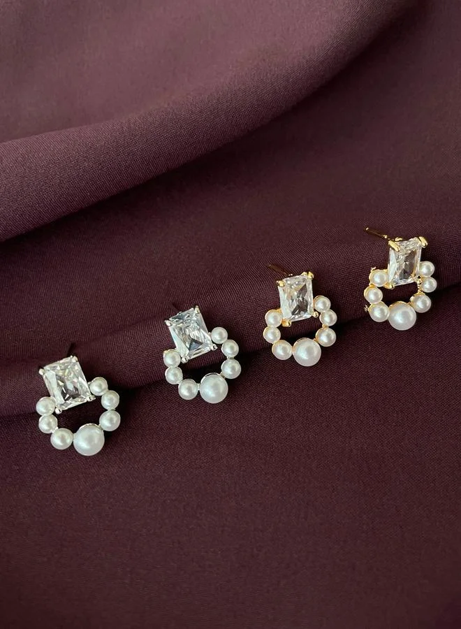Take Two Take Two Gold Faux Pearl Square Stud Earrings