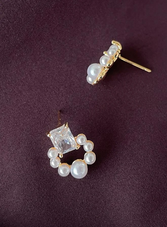 Take Two Take Two Gold Faux Pearl Square Stud Earrings