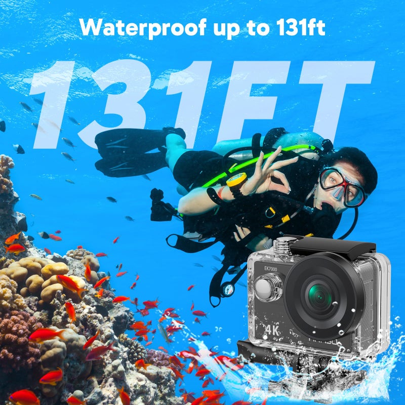 AKASO EK7000 4K30FPS 20MP WiFi Action Camera with EIS Ultra HD Underwater Camera 131FT Waterproof Camera Remote Control 4X Zoom in Photo Mode Support External Microphone Black - Image 5