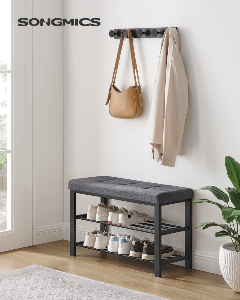 SONGMICS Shoe Bench, Storage Bench, Entryway Bench with Cushion, Shoe Shelf with Seat, Space-Saving, Modern Style, for Living Room, Bedroom, Hallway, Dark Gray and Ink Black ULBS57GYZ - Image 2