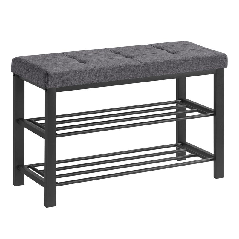 SONGMICS Shoe Bench, Storage Bench, Entryway Bench with Cushion, Shoe Shelf with Seat, Space-Saving, Modern Style, for Living Room, Bedroom, Hallway, Dark Gray and Ink Black ULBS57GYZ - Image 1