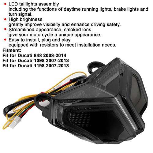 Ymiko Motorcycle LED Rear Tail Light Smoked LED Taillight Assembly Smoky Lens High Brightness Fit For 848 1098 1198 - Image 4