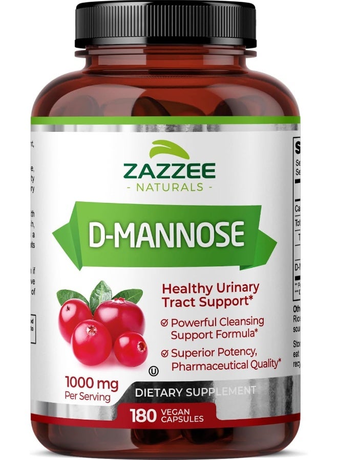 Zazzee D-Mannose Natural Urinary Tract Support Capsules 1000 mg 120 Veggie Caps  - Image 1