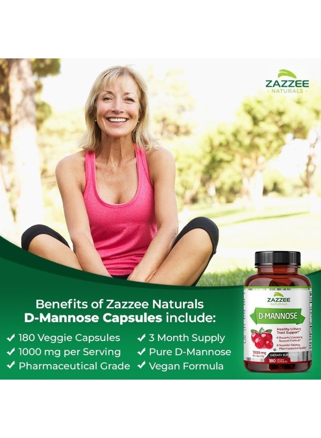 Zazzee D-Mannose Natural Urinary Tract Support Capsules 1000 mg 120 Veggie Caps  - Image 3