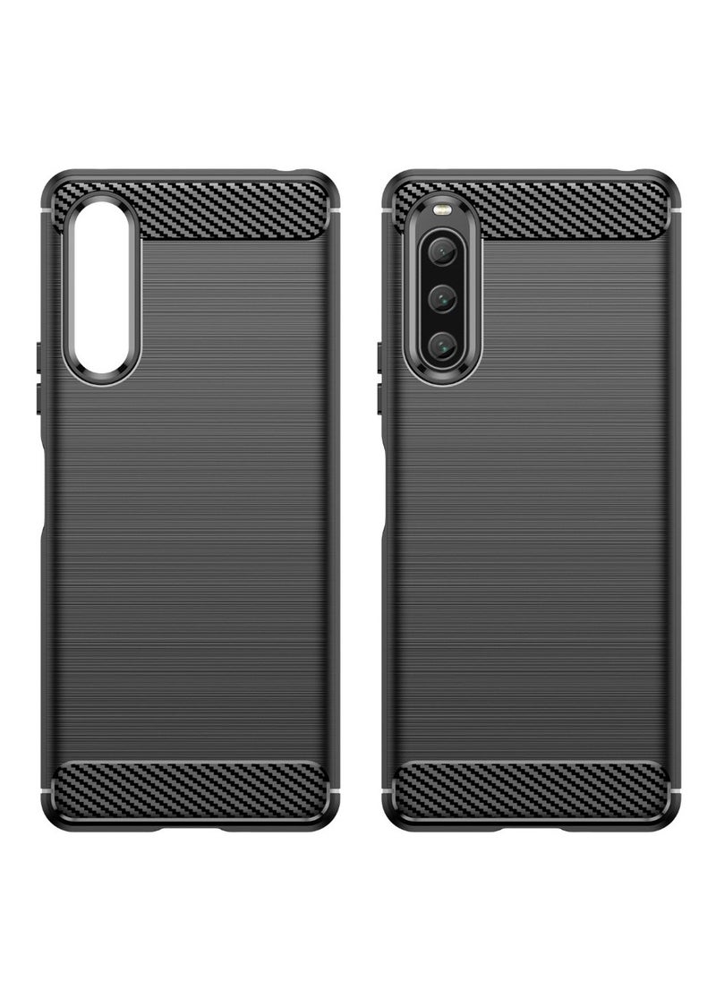 Generic Sony Xperia 10 V Rugged Shield Protective Cover with Brushed Texture Carbon Fiber Pattern, Shockproof TPU, Anti-Slip, Ultra Thin, Shock Absorption - Black  - Image 1