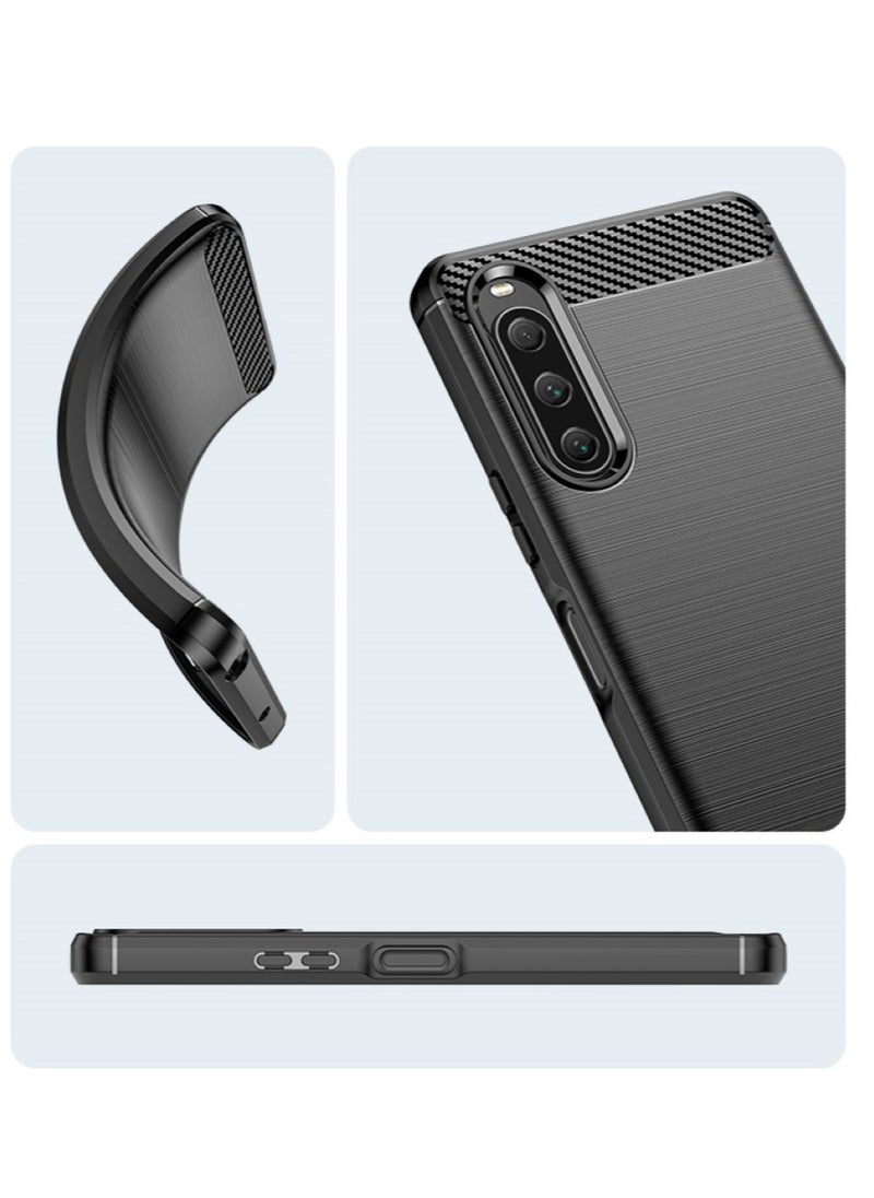 Generic Sony Xperia 10 V Rugged Shield Protective Cover with Brushed Texture Carbon Fiber Pattern, Shockproof TPU, Anti-Slip, Ultra Thin, Shock Absorption - Black  - Image 2