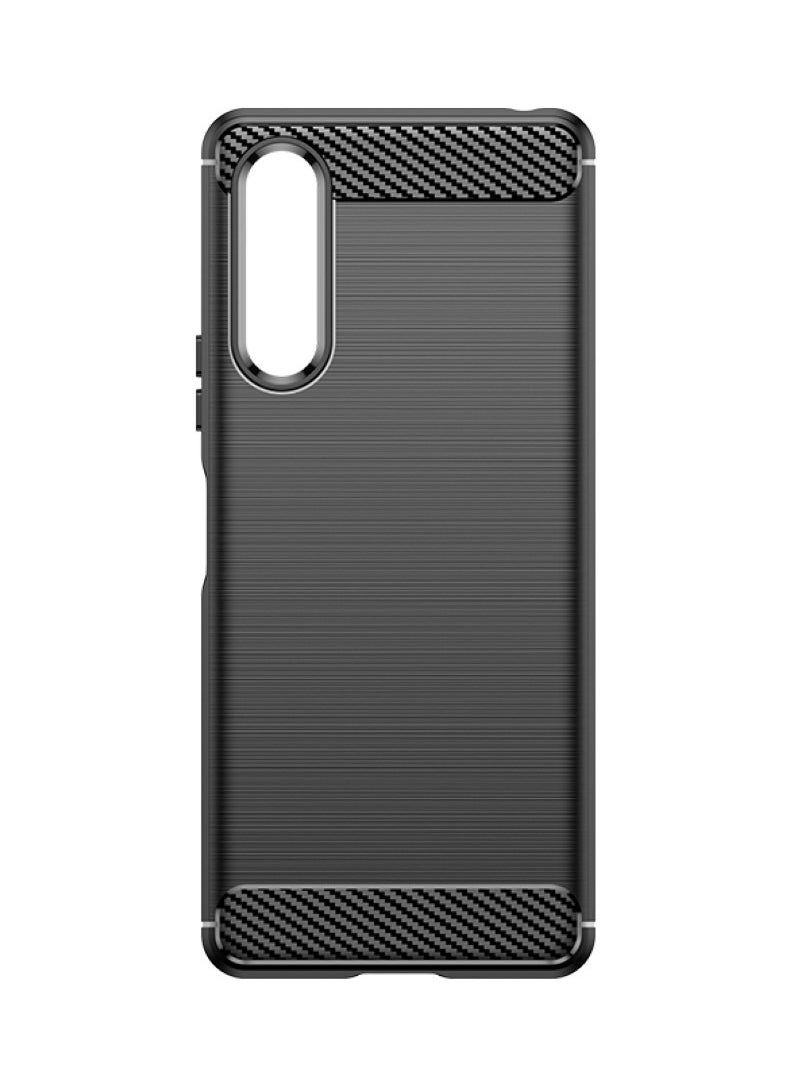 Generic Sony Xperia 10 V Rugged Shield Protective Cover with Brushed Texture Carbon Fiber Pattern, Shockproof TPU, Anti-Slip, Ultra Thin, Shock Absorption - Black  - Image 3