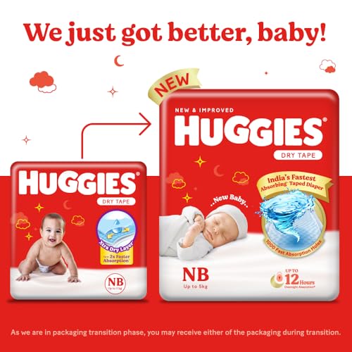 Huggies Complete Comfort Dry Tape Newborn - (NB/XS) Size Baby Tape Diapers, Combo Pack of 2, 72 count, with 5 in 1 Comfort (36 Count, Pack of 2) - Image 2