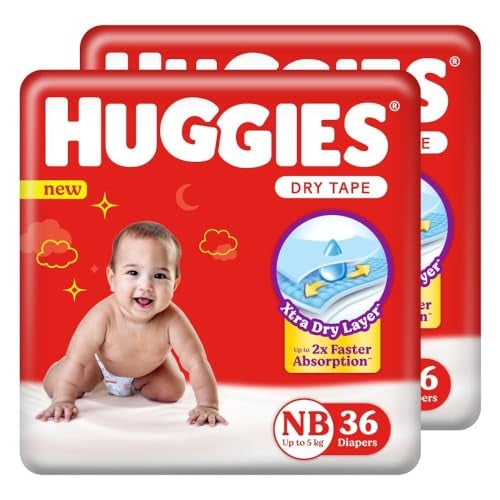 Huggies Complete Comfort Dry Tape Newborn - (NB/XS) Size Baby Tape Diapers, Combo Pack of 2, 72 count, with 5 in 1 Comfort (36 Count, Pack of 2) - Image 1