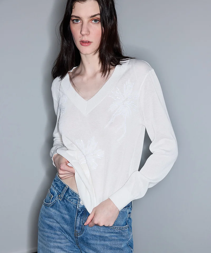 ابيكول Embroidered Sequinned Knit Top