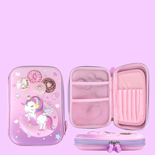 PLUSPOINT 3D Eva Unicorn Pencil case Large Capacity Cute Stylish EVA Case Waterproof Compass, School Supply Organizer for Students, Stationery Box, Cosmetic Zip Pouch Bag (Big Unicorn-Purple) - Image 4