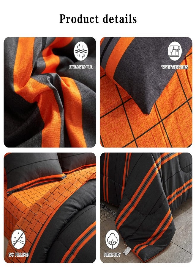 Flysheep Boho Striped Halloween Bed in a Bag 7 Pieces Queen Size, Ombre Bright Orange Stripes on Black Comforter Sheet Set (1 Comforter, 1 Flat Sheet, 1 Fitted Sheet, 2 Pillow Shams, 2 Pillowcases) - Image 5