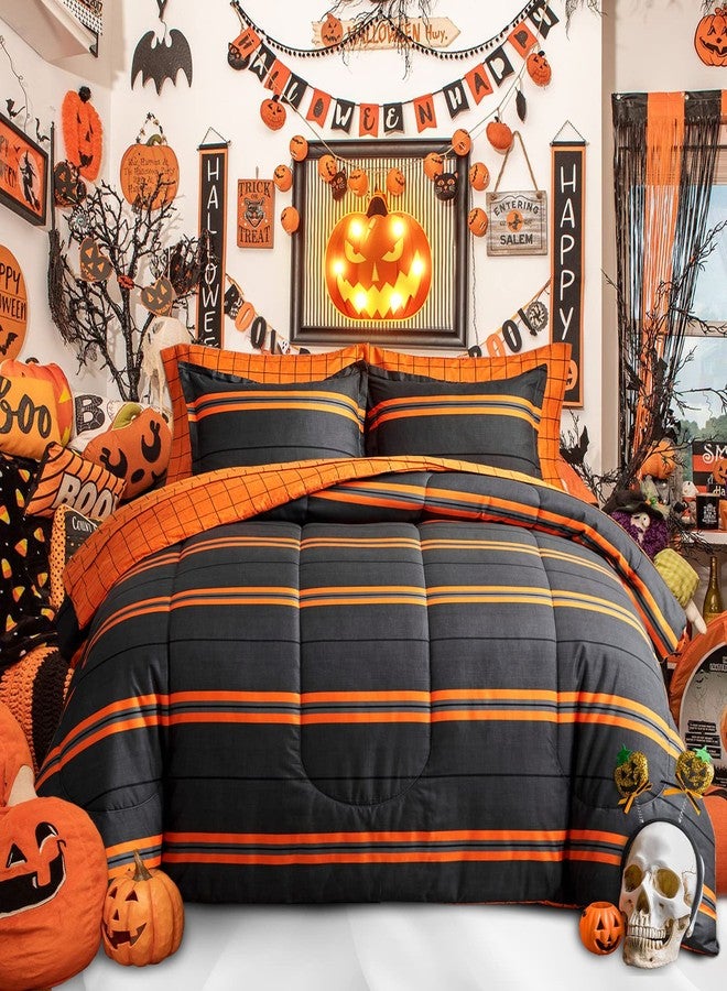 Flysheep Boho Striped Halloween Bed in a Bag 7 Pieces Queen Size, Ombre Bright Orange Stripes on Black Comforter Sheet Set (1 Comforter, 1 Flat Sheet, 1 Fitted Sheet, 2 Pillow Shams, 2 Pillowcases) - Image 2