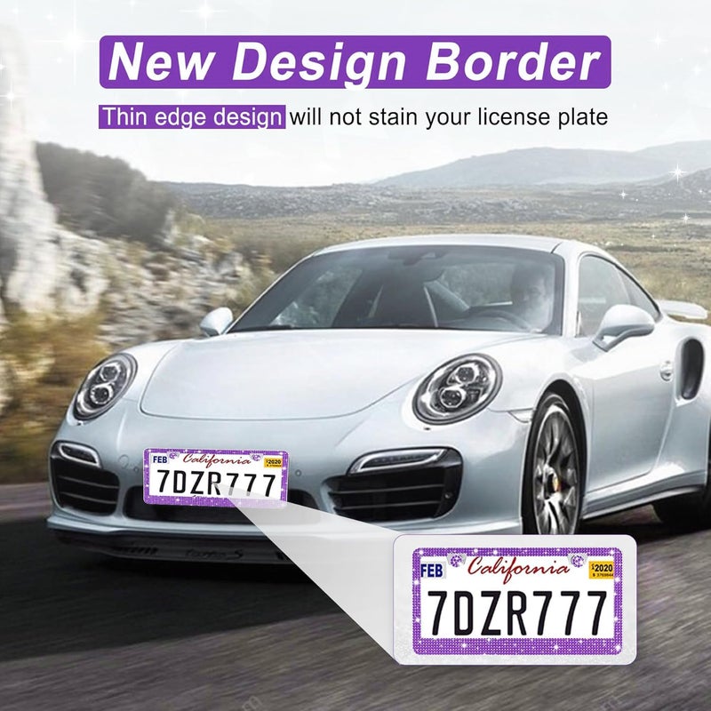 Amiss Bling License Plate Frame for Women, 2Pack Rhinestone Handcrafted Crystal Premium Stainless Steel, Stainless Steel Car Decorative Accessories with Diamond Sparkle Glitter Caps (Purple) - Image 4