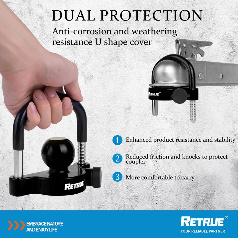 RETRUE Universal Trailer Ball Lock Hitch Coupler Locks Fits 1-7/8 Inch, 2 Inch, 2-5/16 Inch Couplers Adjustable Security with Weatherproof Cover and Cap, Black - Image 4