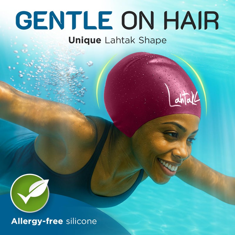Lahtak Long Hair Swim Cap - Shower Cap - Stylish Swim Cap for Braids Weaves Dreadlocks - Silicone Shower Cap (Windsor Wine XL) - Image 3