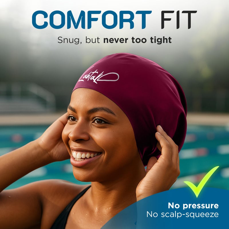 Lahtak Long Hair Swim Cap - Shower Cap - Stylish Swim Cap for Braids Weaves Dreadlocks - Silicone Shower Cap (Windsor Wine XL) - Image 2