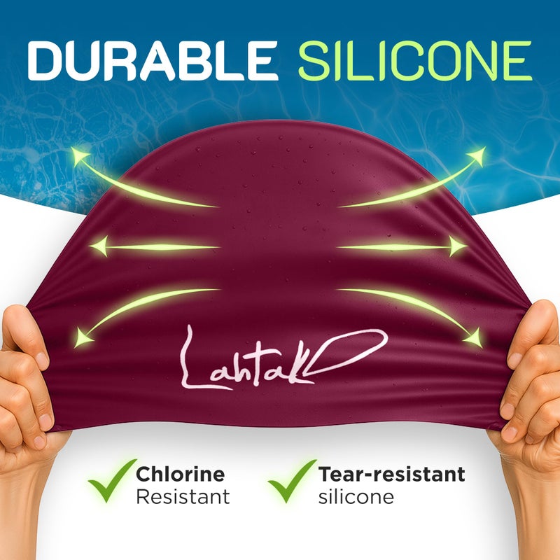Lahtak Long Hair Swim Cap - Shower Cap - Stylish Swim Cap for Braids Weaves Dreadlocks - Silicone Shower Cap (Windsor Wine XL) - Image 5