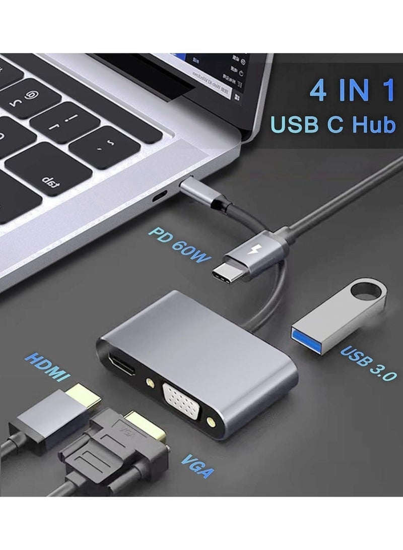 QIRG محول USB C إلى HDMI VGA، مركز USB C 4 في 1 مع HDMI بدقة 4K، VGA بدقة 1080P، شحن PD 60W، منفذ بيانات USB 3.0 لنقل البيانات، محول OTG، متوافق مع MacBook، iPad، هواتف سامسونج - Image 3