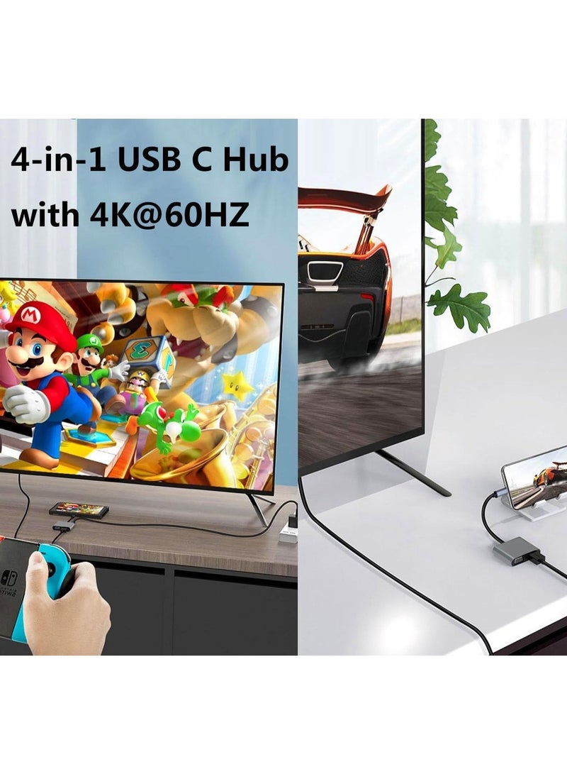 QIRG محول USB C إلى HDMI VGA، مركز USB C 4 في 1 مع HDMI بدقة 4K، VGA بدقة 1080P، شحن PD 60W، منفذ بيانات USB 3.0 لنقل البيانات، محول OTG، متوافق مع MacBook، iPad، هواتف سامسونج - Image 4