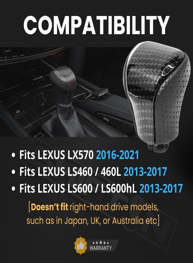SHIFTIN Leather & Carbon Fiber Wood Trim Gear Shift Knob Gearbox Shifter for Lexus LS460 F-Sport LS-460-L LS600 LS-600h-L and Fits Lexus LX570 LX 570 (Black Leather/Carbon Fiber Pattern) - Image 2